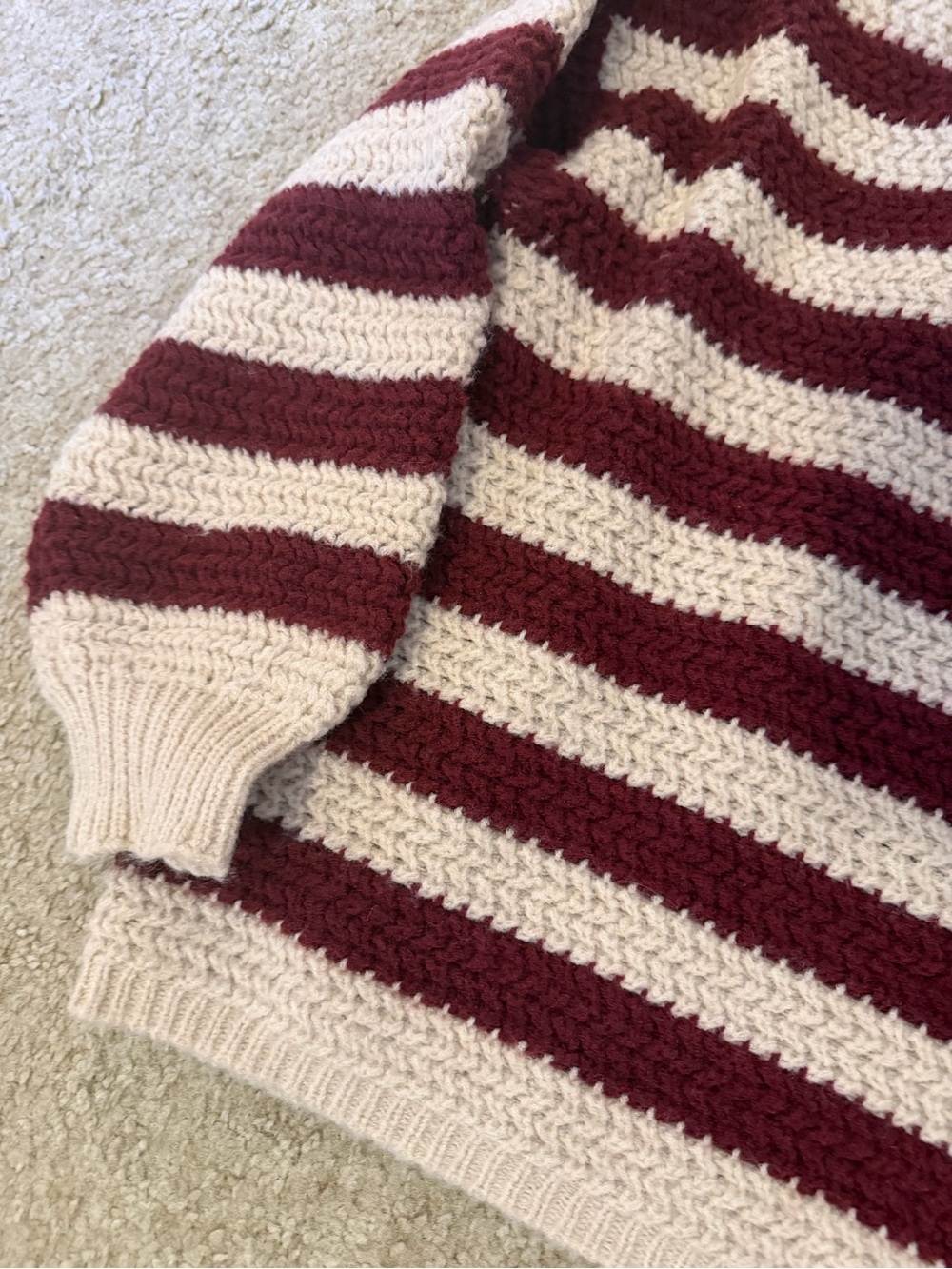 Blu Pepper Striped Crewneck Sweater in Cream & Burgundy
